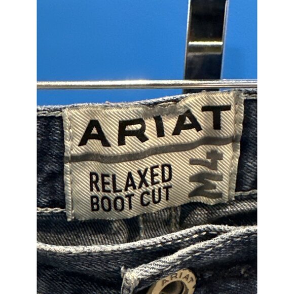 Ariat Denim Relaxed Boot Cut Mens Jeans 34/36 Heavy Stitching Distressed Style - Picture 2 of 7